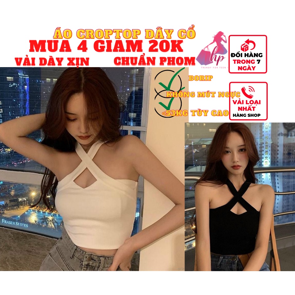 áo croptop nữdạng ống khoét ngực dây cổ  ôm body màu trắng đen thun borip kiểu hàn quốc A123