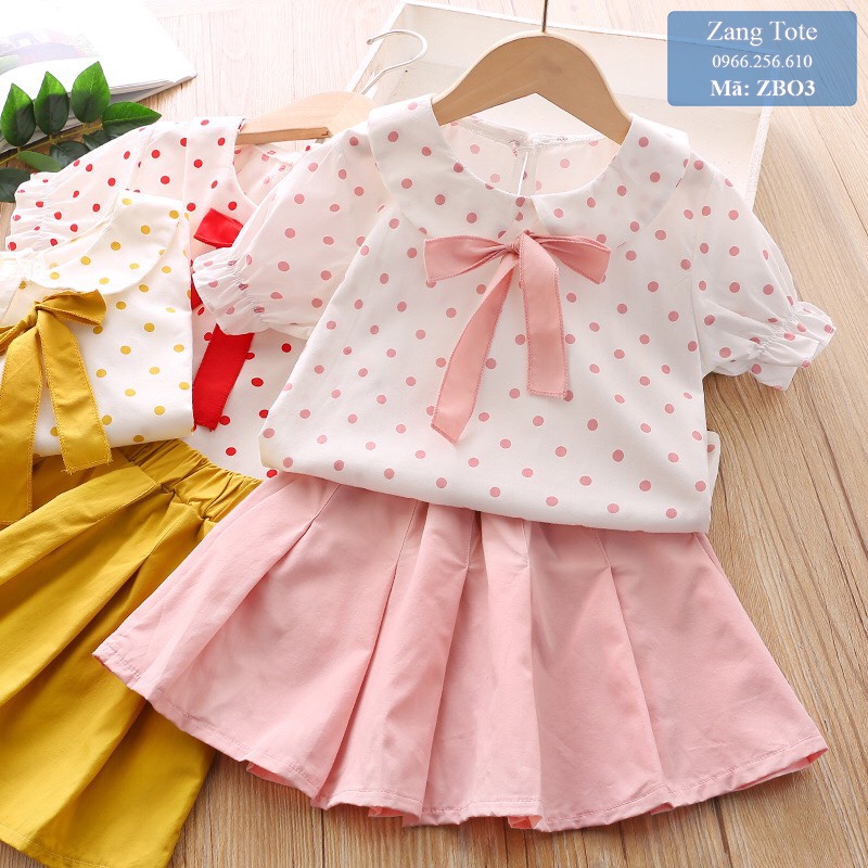 ZBO3 - Bộ set chấm bi áo chân váy cho bé gái vải voan + thô cao cấp - Zang Tote