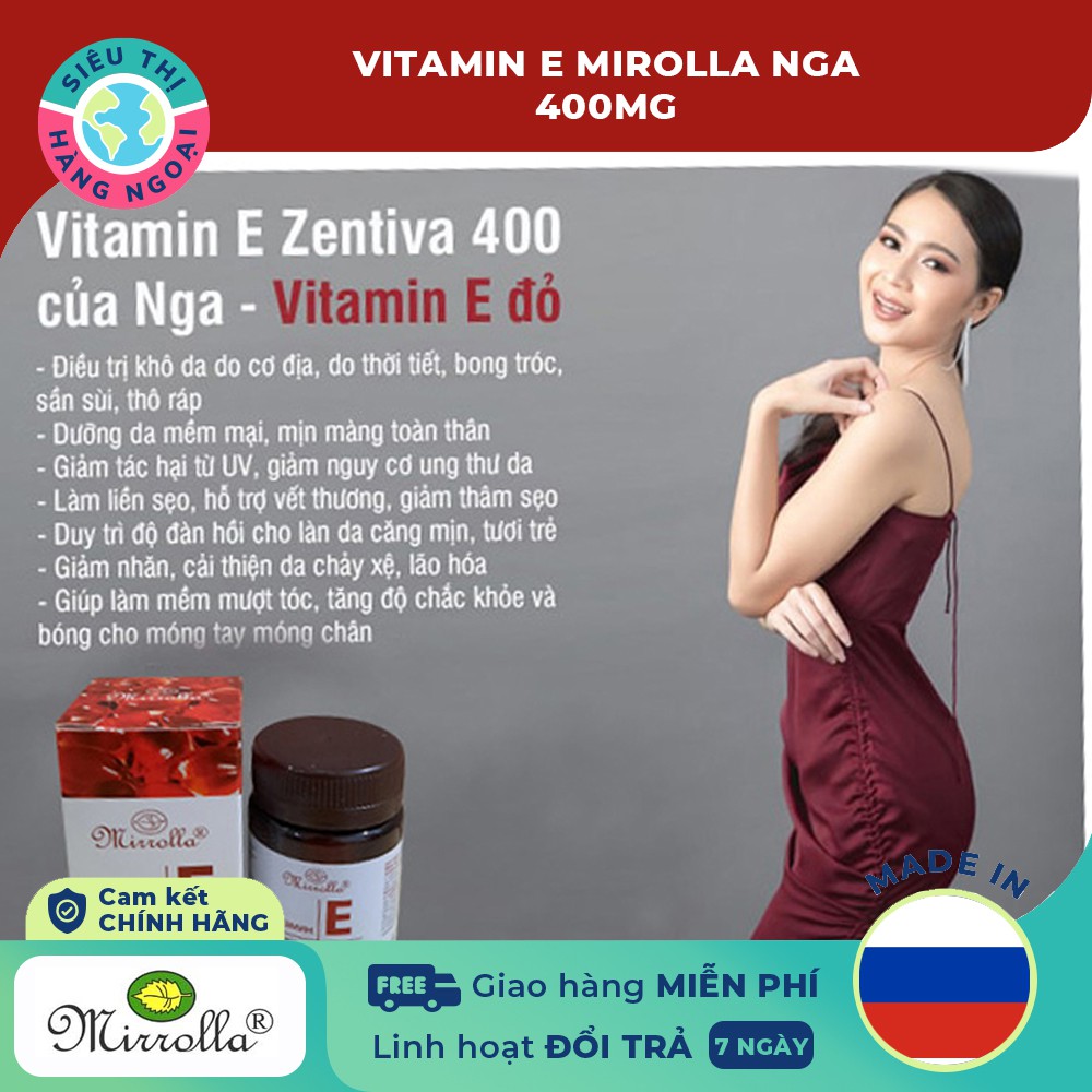 Vitamin E Đỏ Nga Mirrolla 400mg Hộp 30 Viên  [Hàm lượng vitamin E lên tới 400mg] | BigBuy360 - bigbuy360.vn