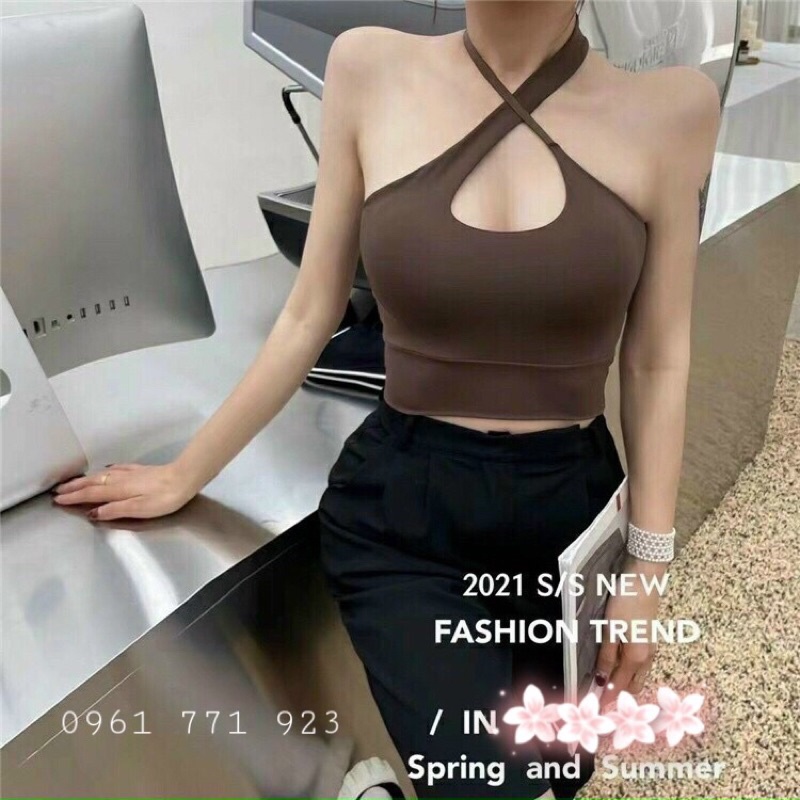 ÁO CROPTOP KIỂU BODY ĐAN DÂY cực chất - ÁO KIỂU NỮ 2021 ôm body sành điệu màu đen trắng nâu xám