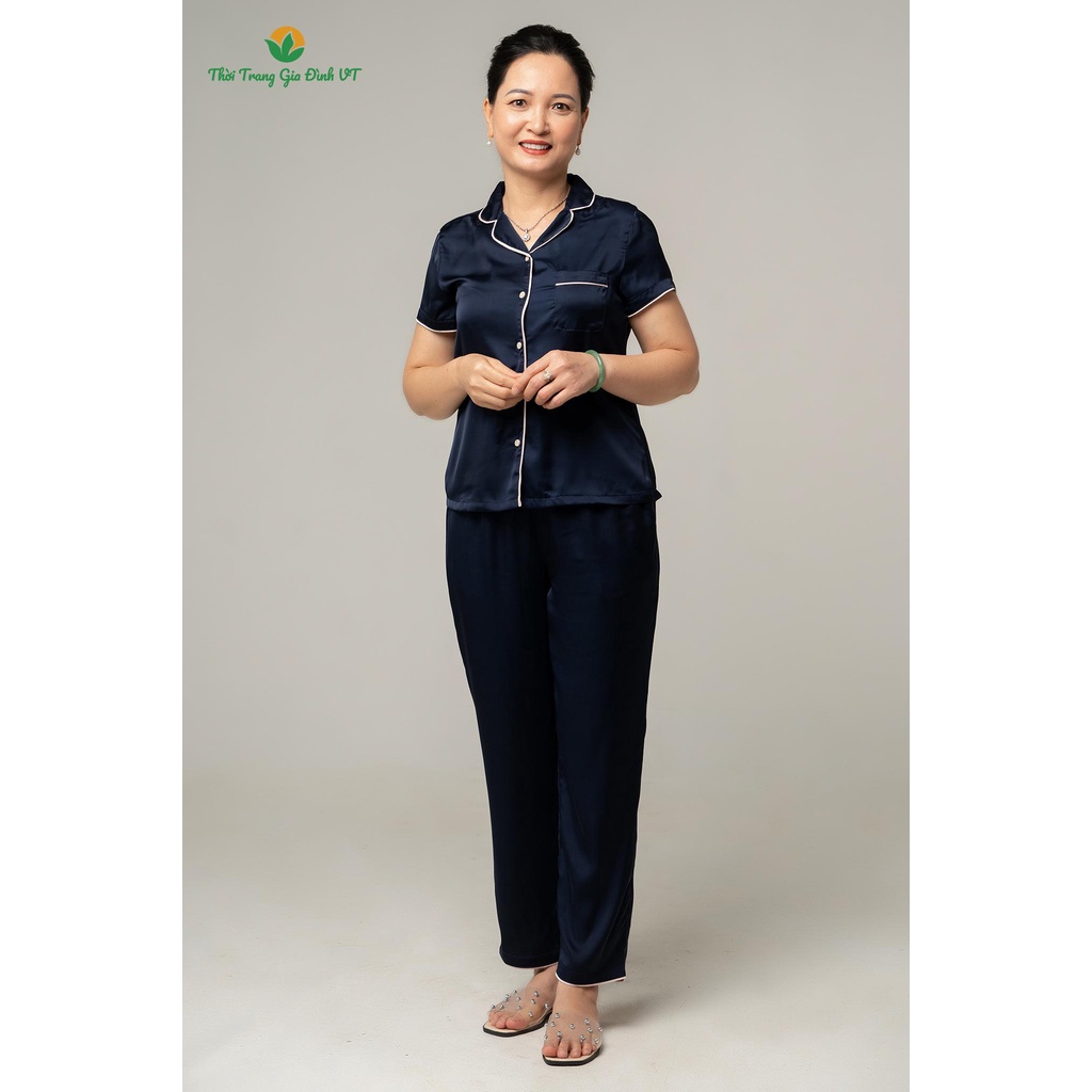 Bộ quần áo pijama quần dài, áo cộc tay nữ Việt Thắng, chất lụa - B28.2104