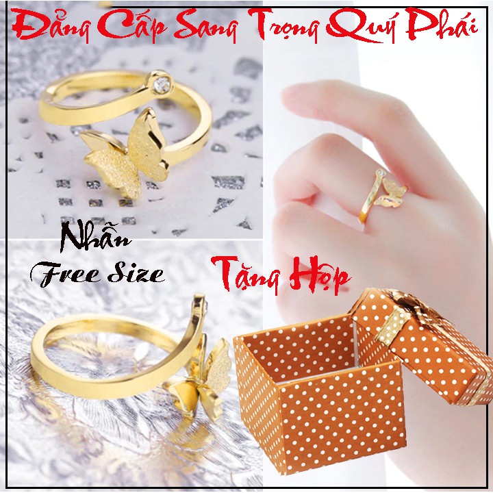 NHẪN TITAN CON BƯỚM PHUN CÁT FREE SIZE MÀU VÀNG TC013 siêu đẹp - tặng hộp đựng xinh xắn