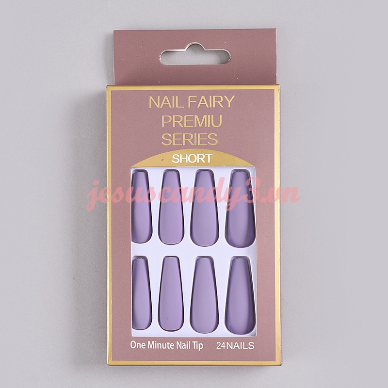 Bộ 24 móng tay giả màu trơn bằng nhựa resin dáng dài có hộp đựng cho nữ