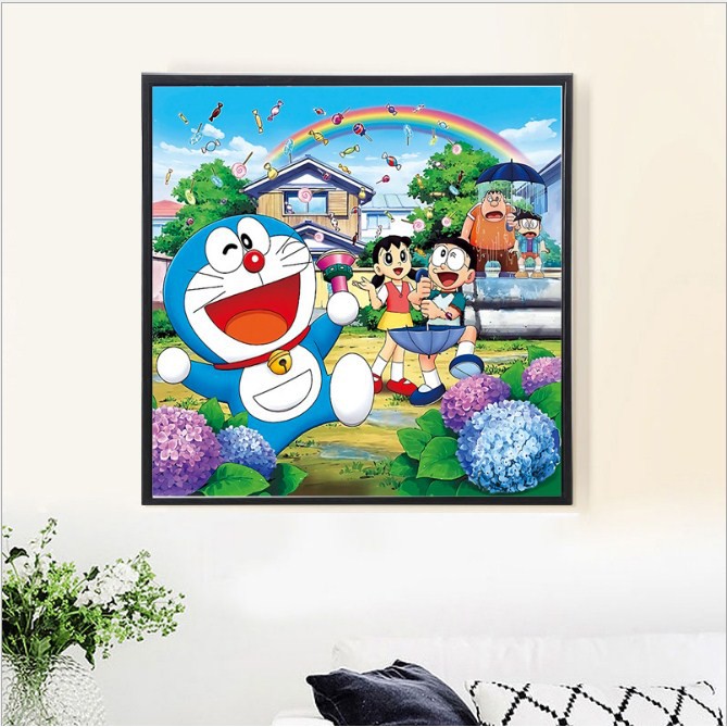 Tranh Thêu Chữ Thập Chỉ Lụa Thêu Kín Chưa Thêu trang trí động vật trẻ em tranh hoạt hình Doraemon DX1121