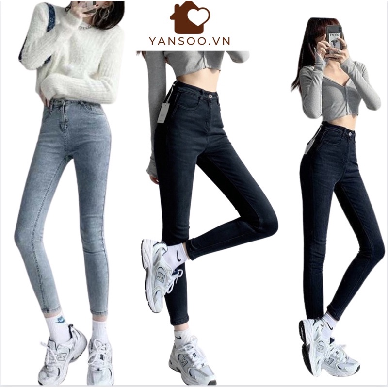 Quần jean skiny ôm giãn cạp cao hai màu xanh đen có túi trước , chất siêu đẹp by YANSOO