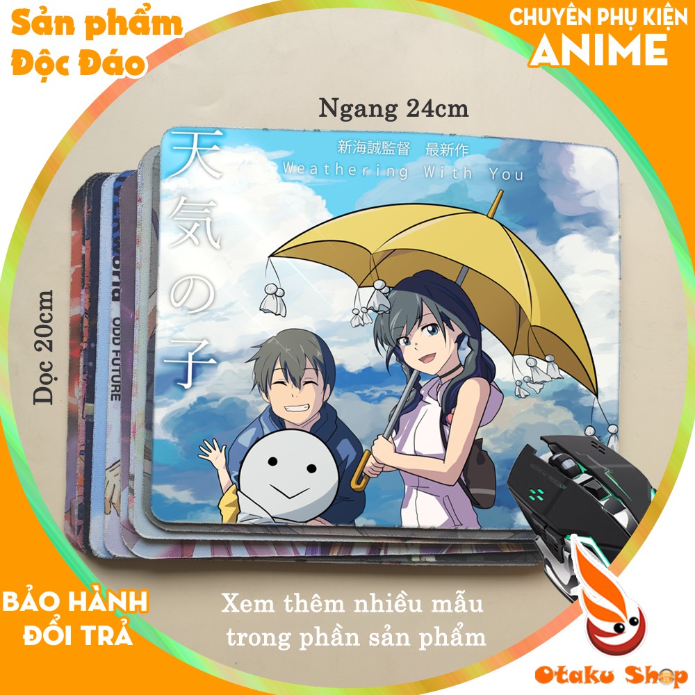 <18 mẫu 2 bộ> Lót chuột máy tính Anime Tenki no Ko, Your name cỡ bàn di chuột lớn 20x24cm chất liệu mouse pad cao su