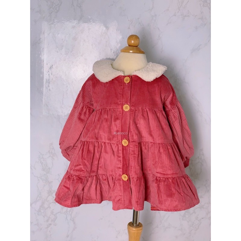 Áo khoác nhung baby cổ lông Lennco cho bé gái