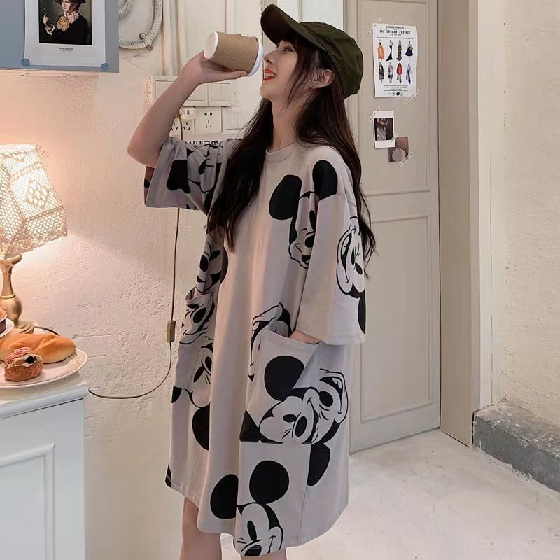 Mickey Áo thun dài form rộng,áo phông dài chất cotton mát mịn thấm