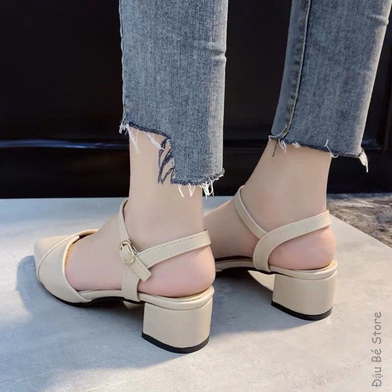 Giày Sandal Mũi Nhọn Hở Gót Đế Vuông 5 Phân - Giày Cao Gót Đế Vuông Quai Hậu - Daube - G002