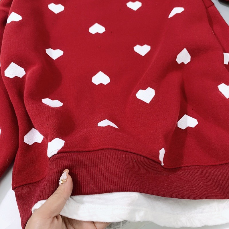 BÁN SỈ ÁO NỈ BÔNG ĐỎ TIM TRẮNG PHỐI BÈO GẤU NỮ | BigBuy360 - bigbuy360.vn