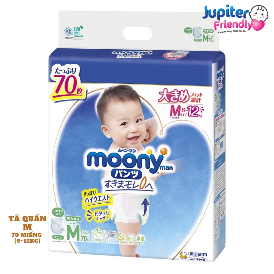 Bỉm - Tã Moony Jumbo nội địa Nhật size (dán NB111, S102, M78- Quần M70, L54, XL46)