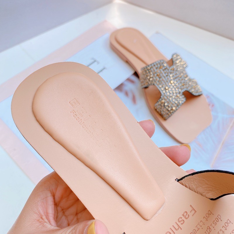 F2288-2 Dép lê nữ chữ H thời trang đính đá nhũ phong cách hàn quốc tiểu thư ulzzang đi biển siêu đẹp