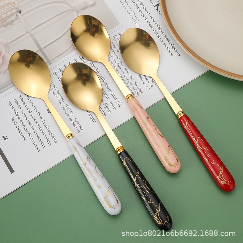 Sét 6 muỗng inox vân đá kèm hộp đựng siêu xinh