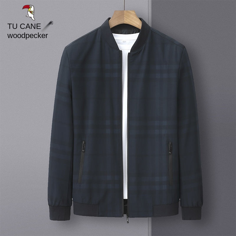 Áo khoác dáng rộng phối sọc ca rô thời trang xuân thu cho nam trung niên