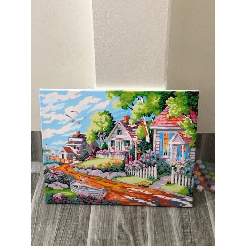 Tổng Hợp Tranh Phong Cảnh. Tranh sơn dầu số hoá tự tô màu theo số có khung 40*50cm, cọ và màu theo tranh