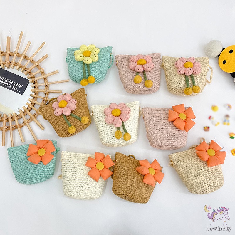 Túi Đeo Chéo Vai Hình Vuông Mini Đính Hoa Thời Trang Mùa Hè Hàn Quốc Cho Bé Gái