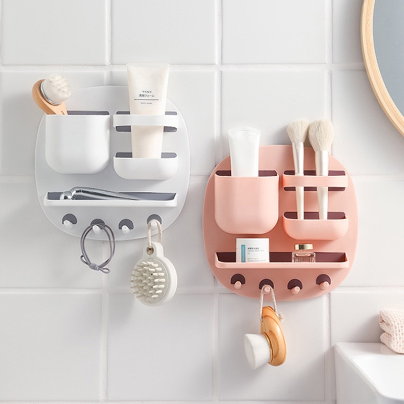 Kệ Đựng Đồ Dùng Chia Ngăn Gắn Tường Kèm Móc Treo Tiện Dụng Cho Nhà Bếp / Phòng Tắm