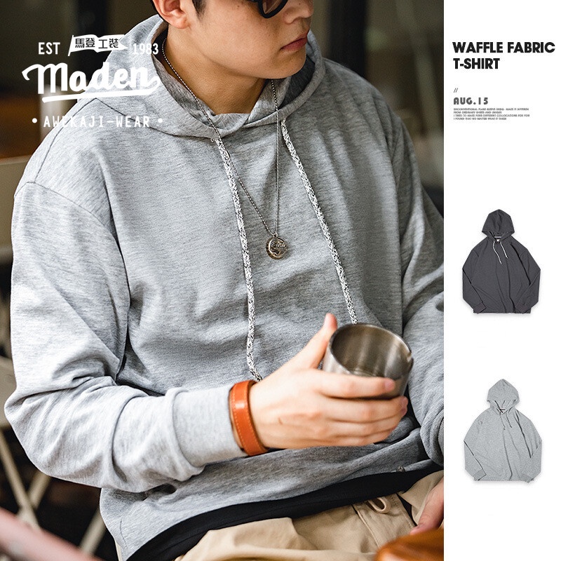 MADEN Áo sweater Tay Dài Có Mũ Trùm Phối Dây Rút Màu Xám Thời Trang Mùa Thu 2022 Cho Nam