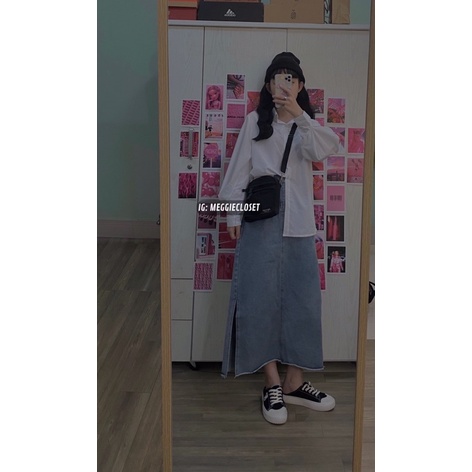 [ ẢNH THẬT ĐỘC QUYỀN MEGGIECLOSET] Chân váy jean xẻ một bên DUBATI