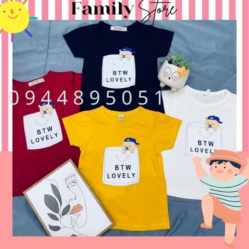 Áo thun cotton 4c bé trai hình gấu ngộ nghĩnh, vải mát thấm hút mồ hôi, hình thật. Familystore