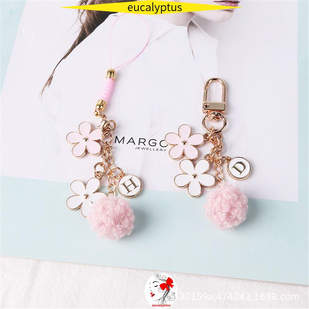 Móc khóa dây ruy băng gắn điện thoại / túi xách in chữ đáng yêu