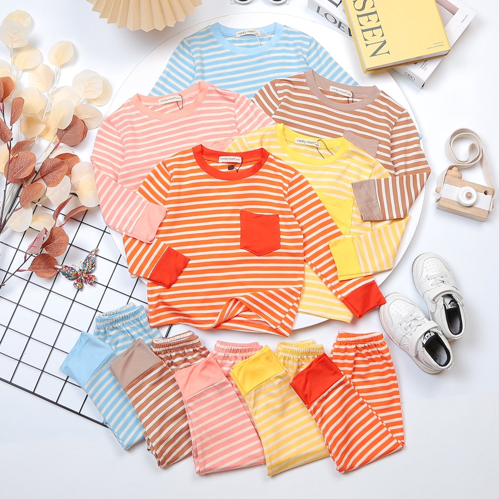 Bộ dài tay cho bé trai bé gái Minky Mom Quần áo thu đông bé trai gái trẻ em KẺ_SỌC_DÀI chất thun lạnh - ALPHA