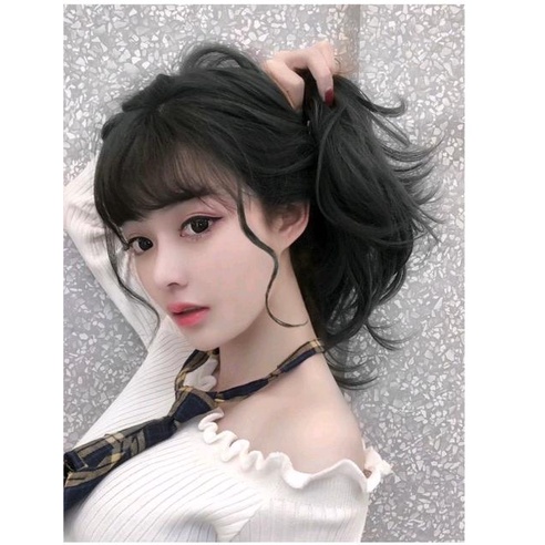 Tóc giả Mái Thưa Bát Xoăn Hàn Quốc Sợi Tơ Cao Cấp Đẹp Tự Nhiên QiQiShop