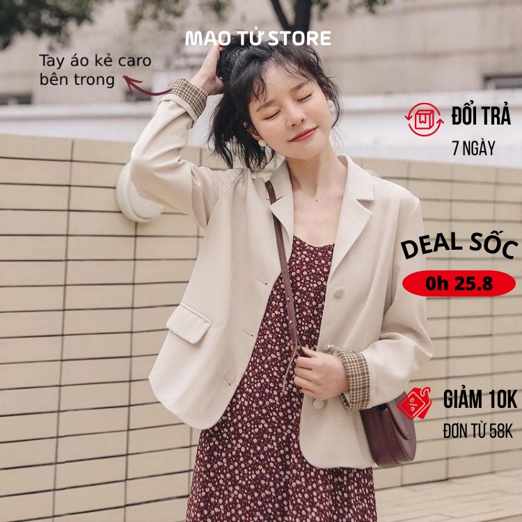 Áo khoác blazer nữ dáng ngắn tiểu thư xinh xắn dáng rộng phong cách vintage mẫu mới 2022