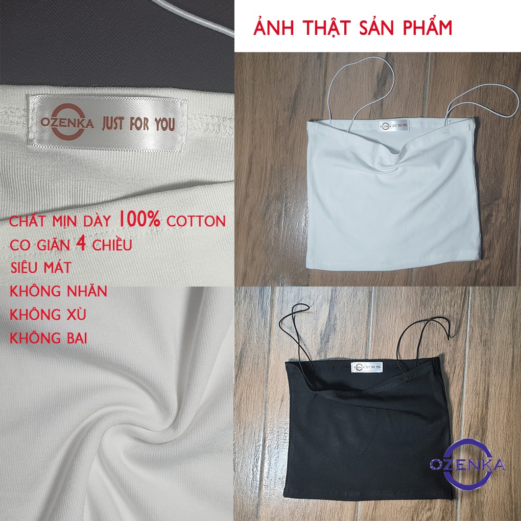 [ ảnh thật + video thật ] Áo 2 dây sợi bún thun gân đẹp 100% cotton đen trắng