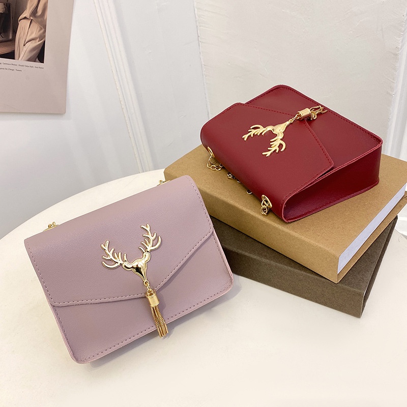 Túi Xách Đeo Vai Hình Vuông Cỡ Nhỏ Đính Hoa Phối Dây Đeo Sợi Xích Tua Rua Thời Trang Cho Nữ