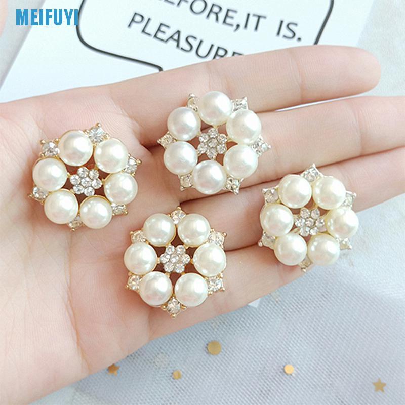 Set 10 nút áo hình bông hoa đính đá và ngọc trai nhân tạo trang trí đám cưới đa năng DIY