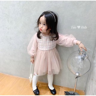 VÁY DẠ KẺ HỒNG PHA REN CHO BÉ GÁI