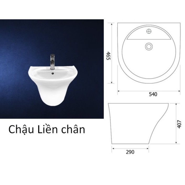 LAVABO CHÂN LIỀN TREO TƯỜNG CAO CẤP (chưa vòi, xả)