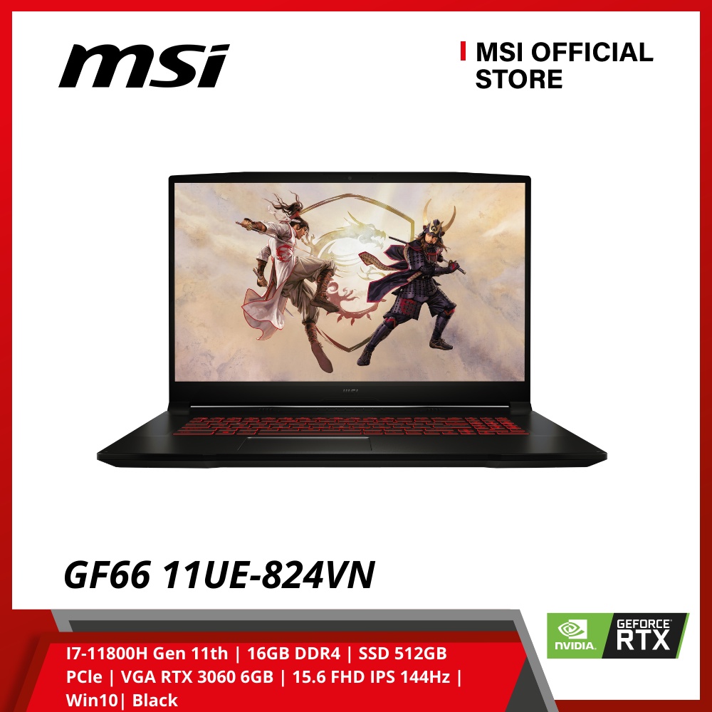 Laptop MSI Gaming Katana GF66 11UE-824VN (I7-11800H Gen11th/16GB DDR4/SSD 512GB PCle/VGA RTX 3060 6GB/15.6 FHD W10 BLA