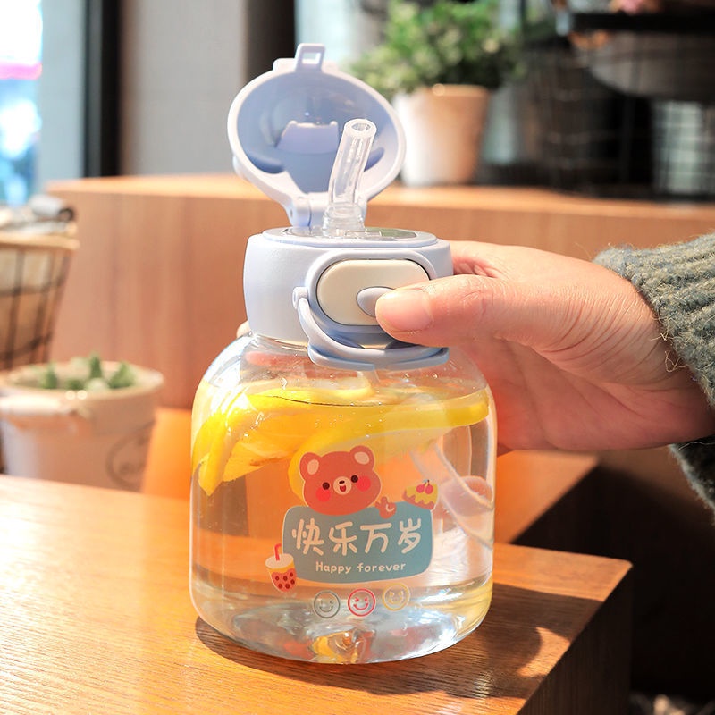 (Bán Buôn Sỉ) Bình nước cute, bình nước cho bé có quai đeo nắp bật ống hút mềm mại