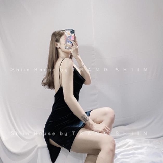 ĐẦM ĐEN 2 DÂY CỔ ĐỖ HỞ LƯNG