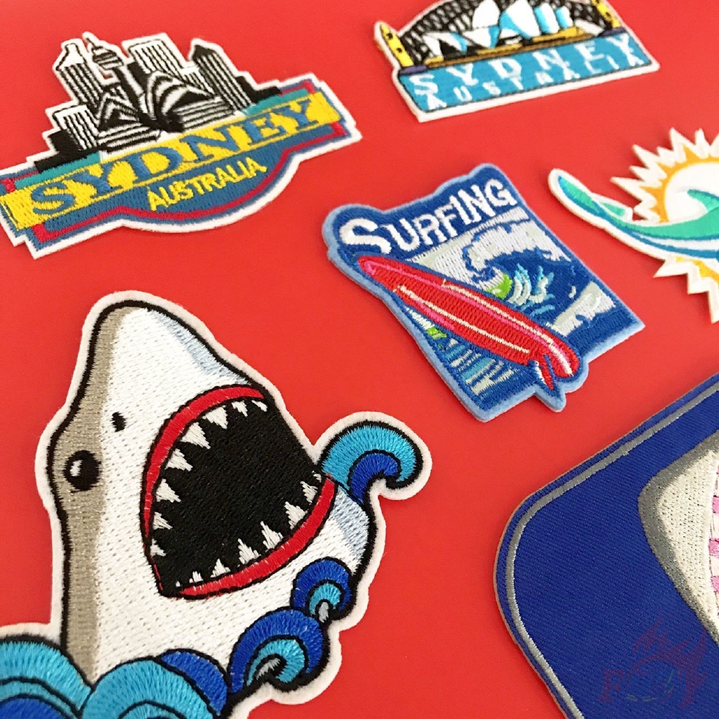 Miếng vá trang trí dạng ủi/thêu hình cá mập nhiều màu