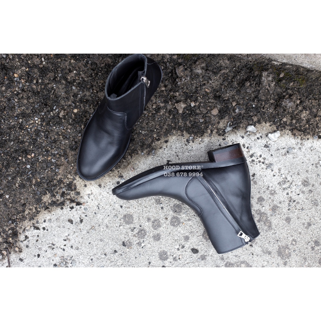 Giày Zip Boot không đai - Da trơn nguyên tấm - Đế cao su đuc nguyên khối + Bảo hành 12 tháng hood hoodvn