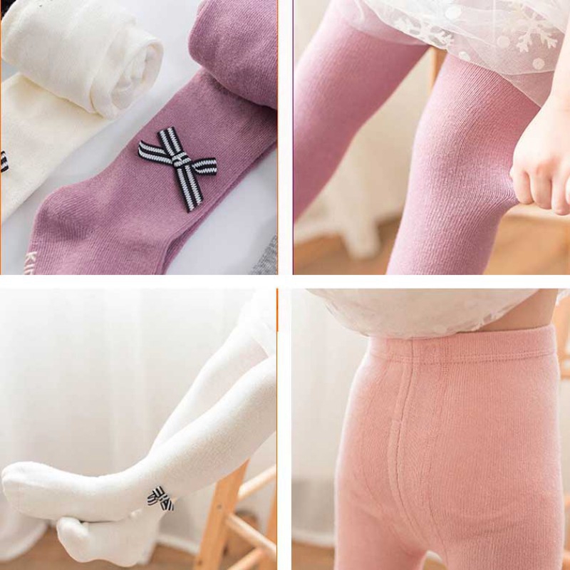 Quần Vớ Cotton Đính Nơ Đáng Yêu Giữ Ấm Cho Bé Gái