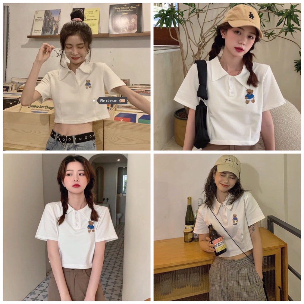 [Mã 11FASHIONSALE1 giảm 10K đơn 50K] Áo croptop PoLo cộc tay Thêu gấu dưới 55kg | BigBuy360 - bigbuy360.vn