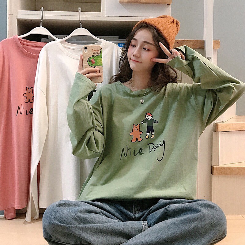 Áo thun tay dài form rộng unisex Wind Nice Day, áo sweater unisex Ulzzang Wind ( HÀNG ĐẸP KÈM ẢNH THẬT )