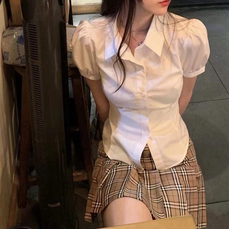 Áo Sơ Mi Trắng Tay Dài Ôm Eo Thời Trang Xuân Thu Cho Nữ