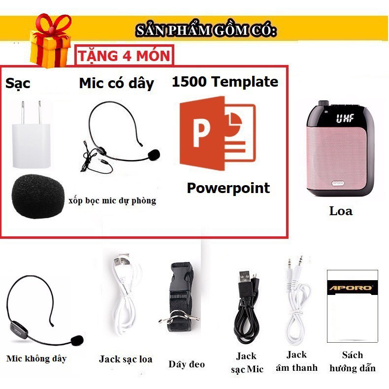 [Mã ELHACE giảm 4% đơn 300K] [TẶNG MIC CÓ DÂY + MIC KHÔNG DÂY] Máy trợ giảng Aporo T9 UHF mic không dây