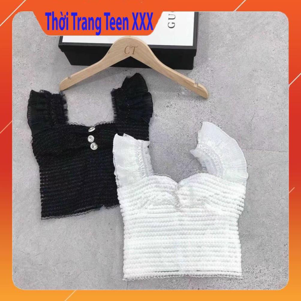 Áo croptop ren tay bèo _Thời trang nữ