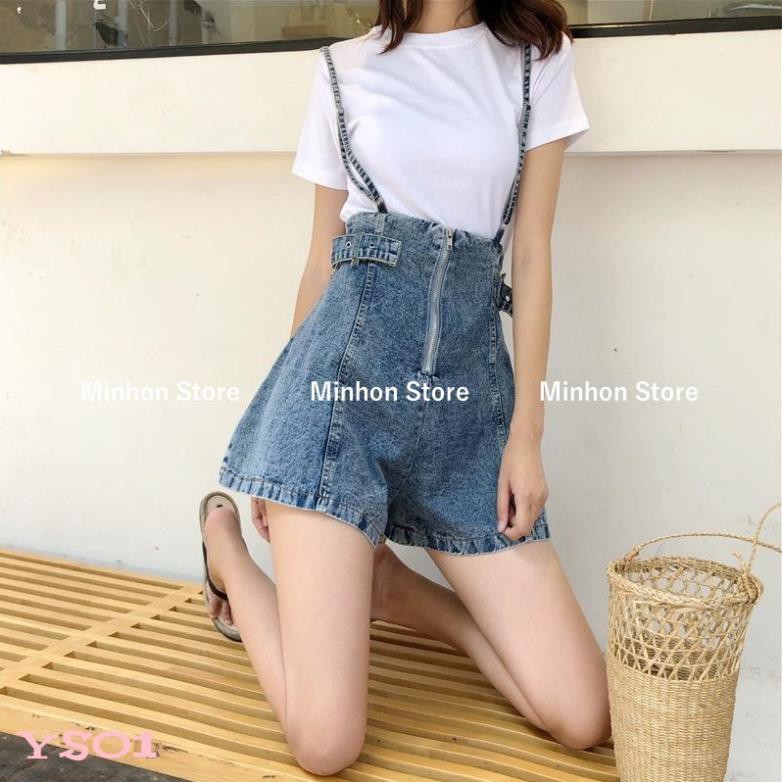 [Video - Freeship] Yếm Bò, Quần Short Yếm Jean Nữ 2 Dây Có Đai 2 Bên Hông Trẻ Trung Hách Tuổi (Minhon YS01)  ྇