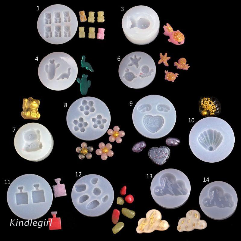 Khuôn silicon làm mặt khuyên tai mini hình gấu/khủng long/cá vàng/vỏ sò/hoa nghệ thuật