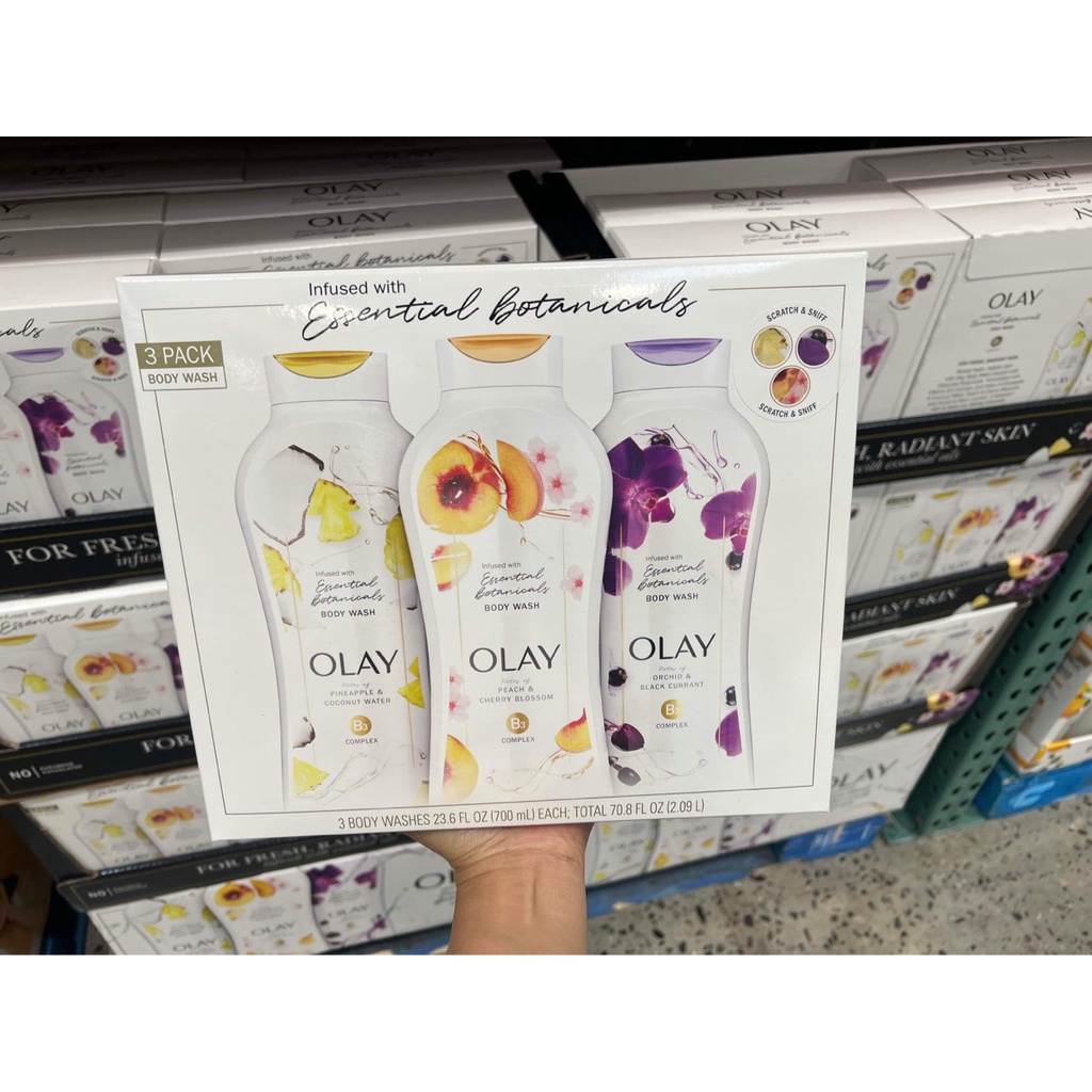Bộ 3 chai sữa tắm Olay Essential Botanicals Body Wash làm săn da tăng độ đàn hồi ngăn lão hóa da - EDS Hàng Mỹ