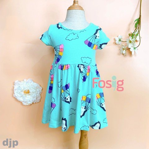 Đầm Tay Ngắn Bé Gái JP - Xanh Gấu Trúc