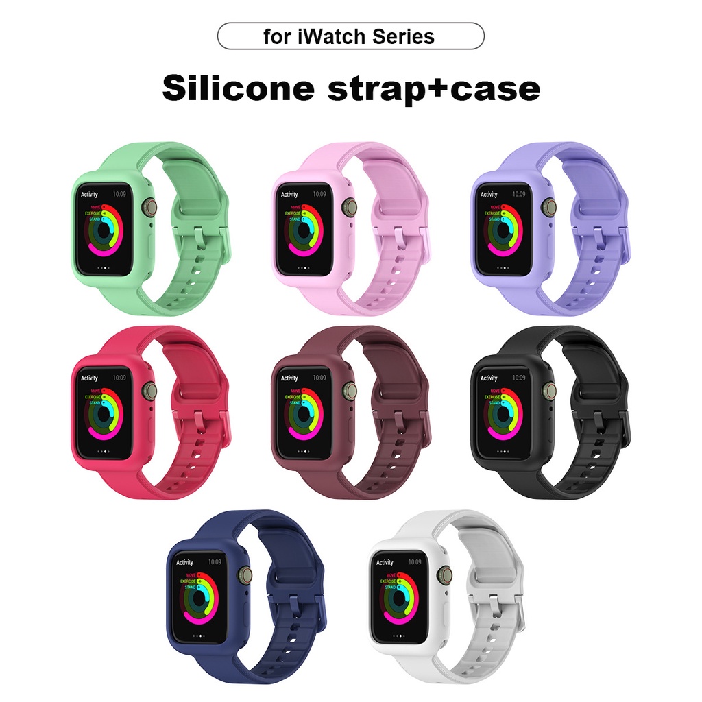 Bộ Dây Đeo + Vỏ Bọc Bằng Silicone Mềm Cho Đồng Hồ Thông Minh Apple watch 45mm 41mm 44mm 40mm 38mm 42mm 7 SE 6 5 4 3 SE