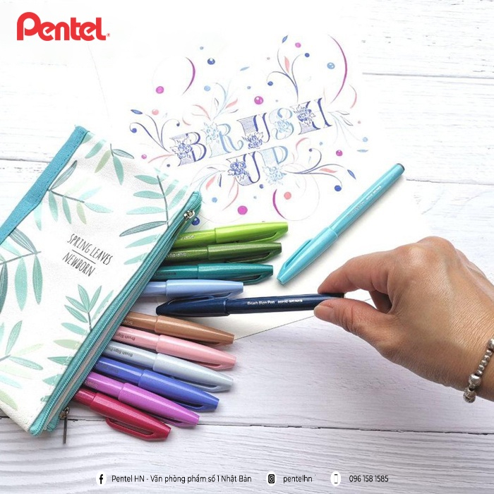 | TẶNG SỔ THƯ PHÁP | Bộ Bút Viết Thư Pháp Pentel Calligraphy/Lettering Tông Pastel 2020 Pentel Brush Sign Pen SES15C